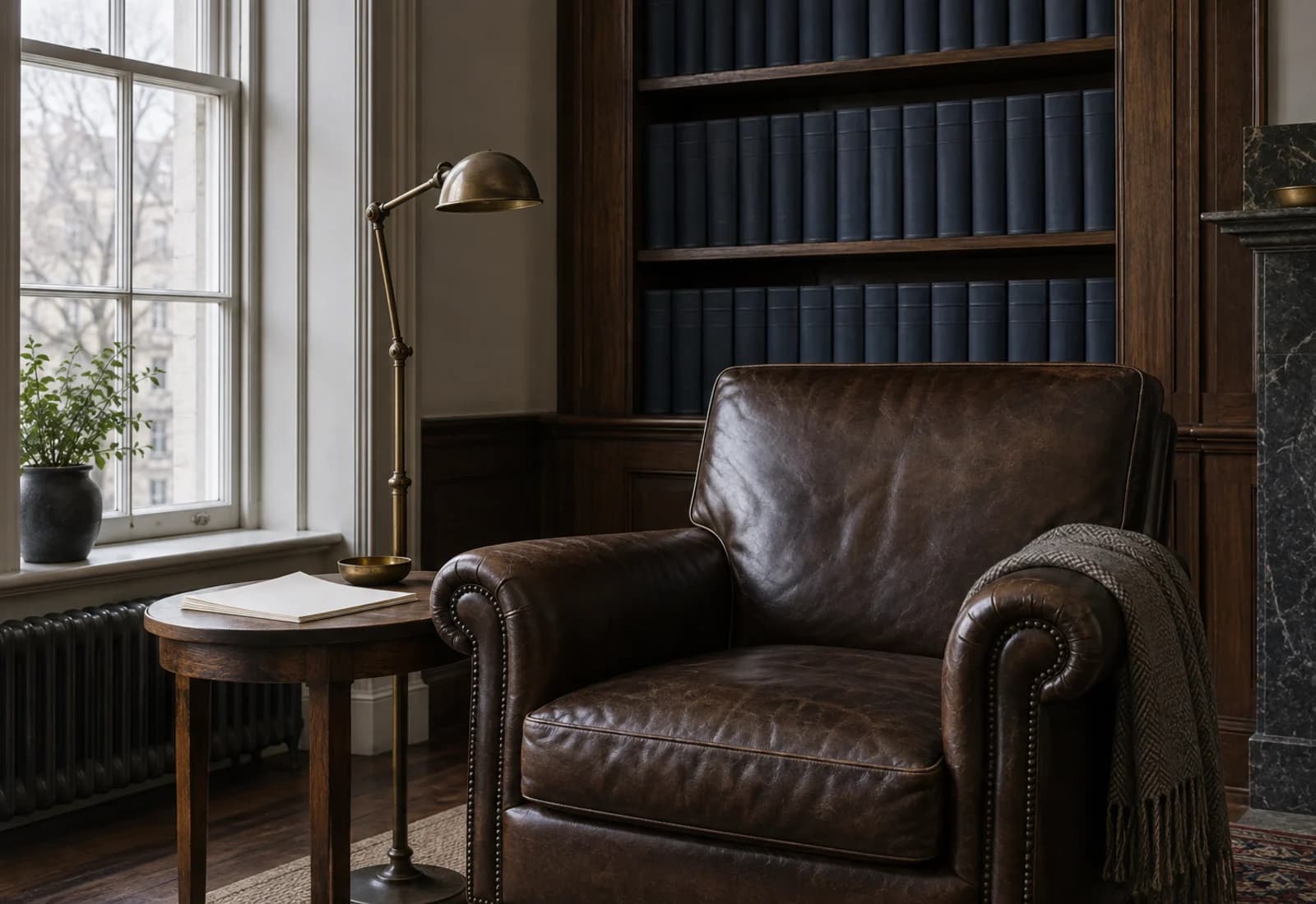 A quiet study with a reading chair.